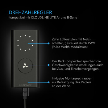 Kit di aspirazione AC-Infinity 1230 m³/h ø200 mm 10 livelli con regolatore