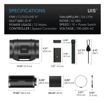 Kit di aspirazione AC-Infinity 1230 m³/h ø200 mm 10 livelli con regolatore