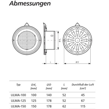 Griglia in fusione di alluminio per aria in mandata o in uscita - da 100 mm