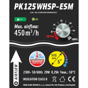 Estrattore Prima Klima Whisperblower EC ESM 0-100% controllo velocità 450m³/h ø125mm